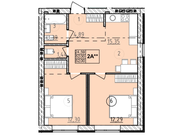 ЖК Сенсация: планировка 2-комнатной квартиры 56 м²