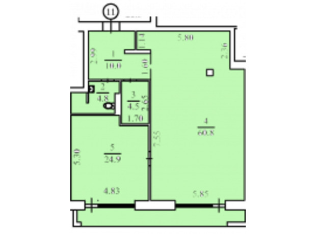КД Liberty Residence: планировка 2-комнатной квартиры 108.1 м²