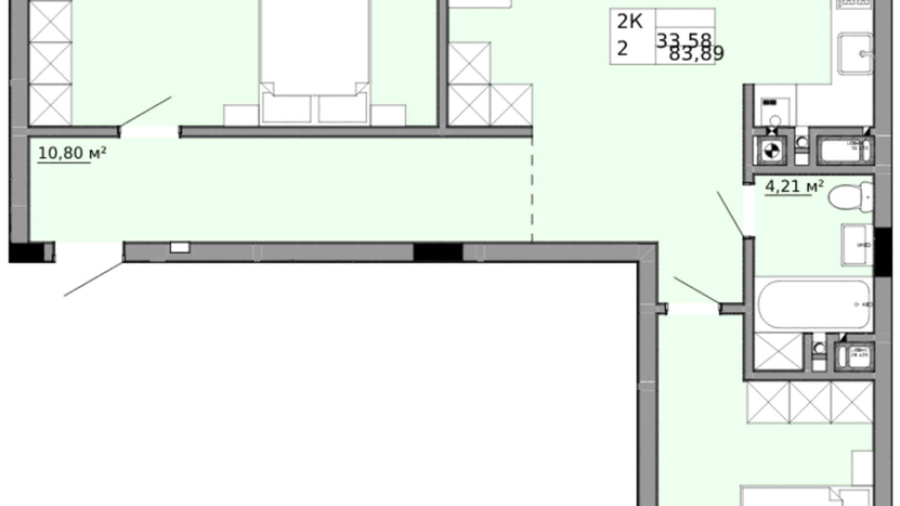 Планування 2-кімнатної квартири в ЖК Family House  83.89 м², фото 353846