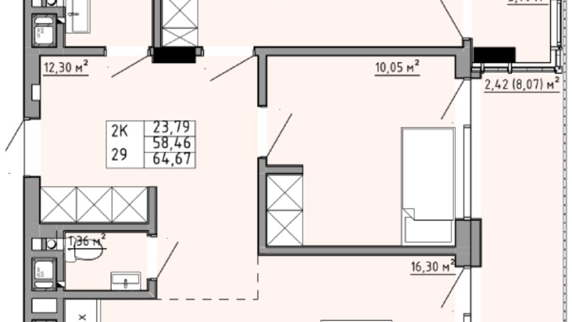 Планировка 2-комнатной квартиры в ЖК Family House  64.67 м², фото 353878