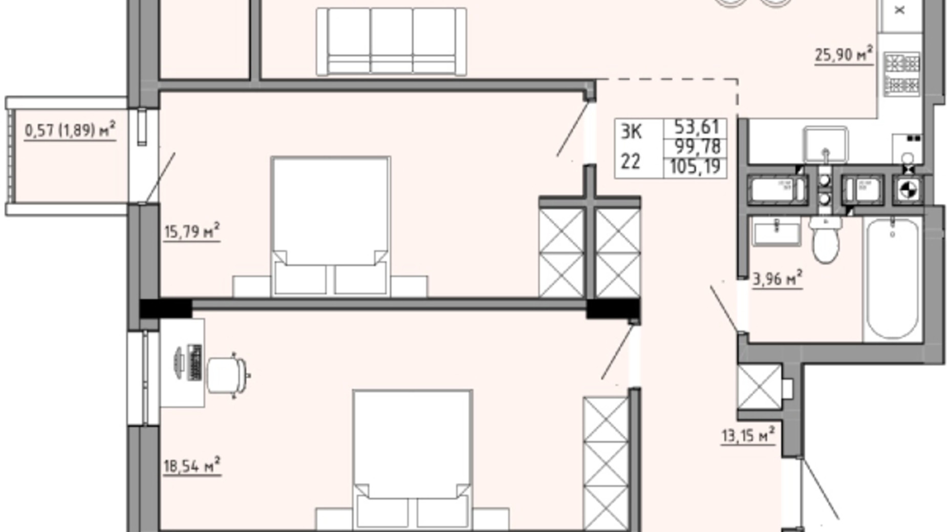 Планування 3-кімнатної квартири в ЖК Family House  105.19 м², фото 353894