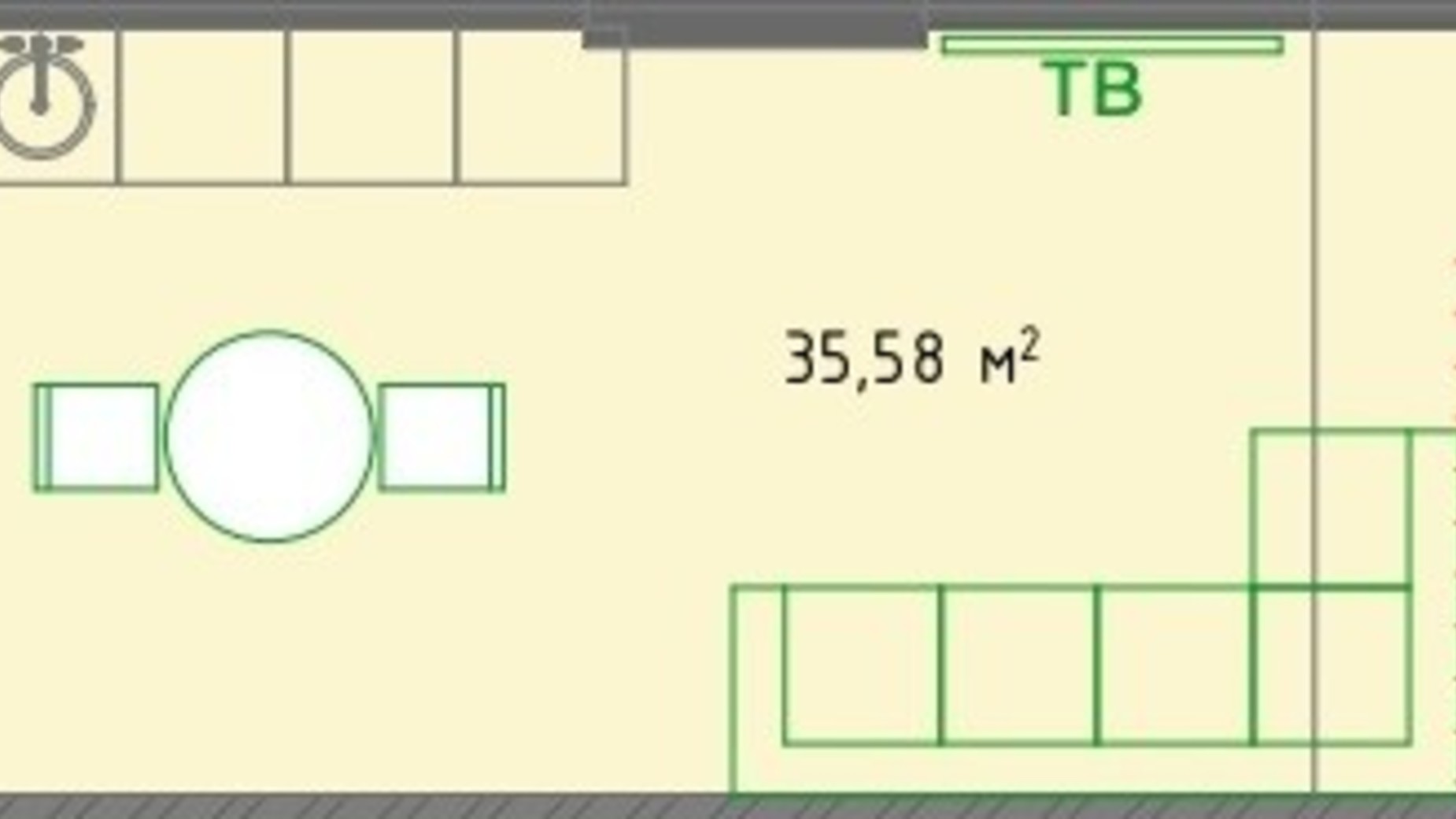 Планування 1-кімнатної квартири в ЖК West Hall 35.58 м², фото 354088