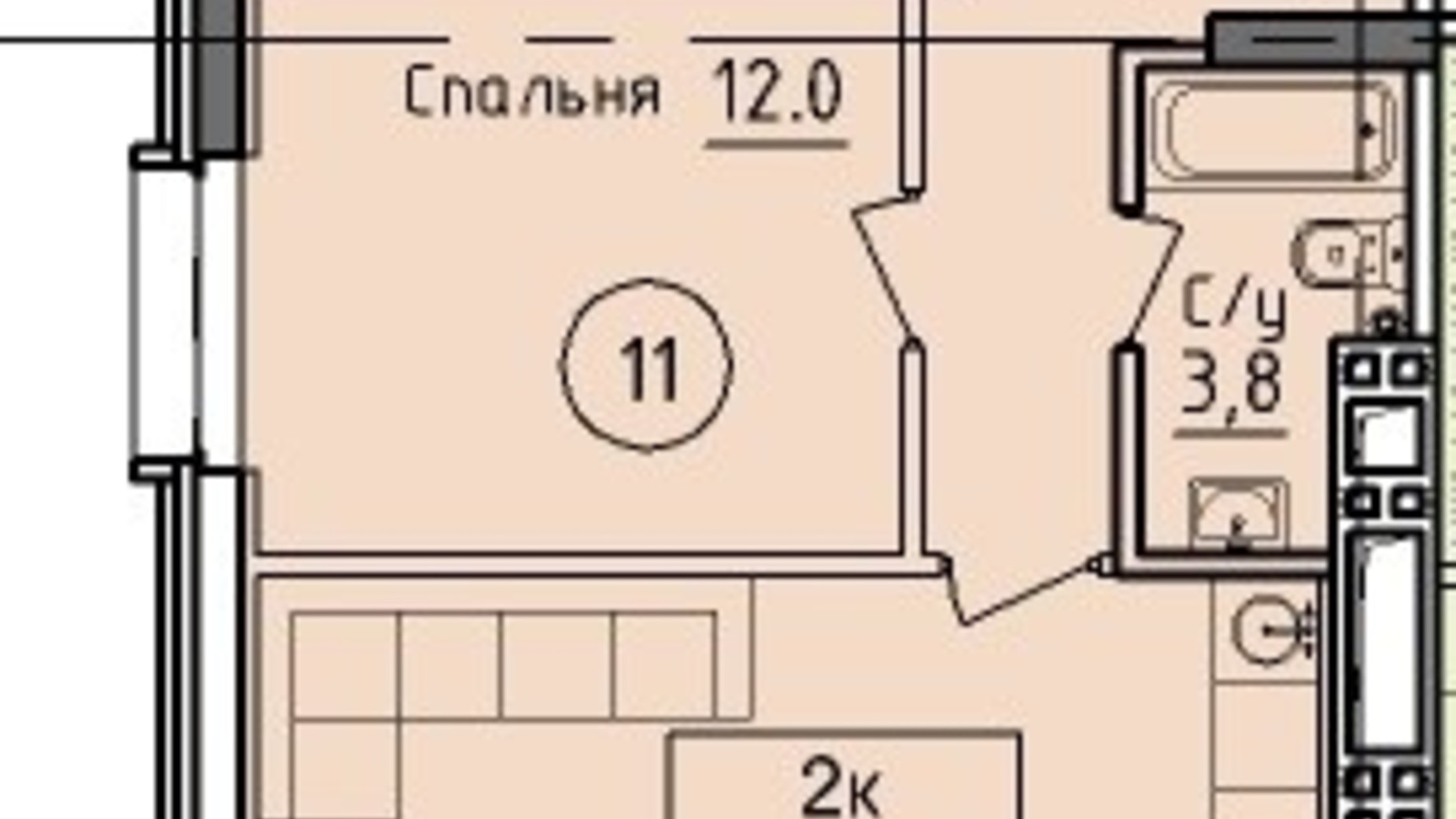 Планування 1-кімнатної квартири в ЖК West Hall 47 м², фото 354091