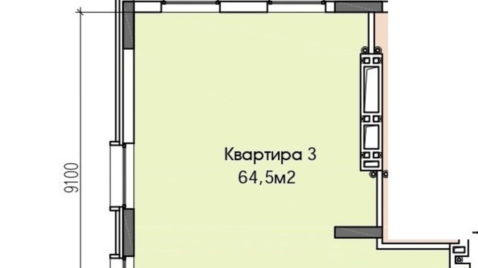 Планування 2-кімнатної квартири в ЖК West Hall 64.5 м², фото 354096