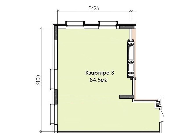 ЖК West Hall: планировка 2-комнатной квартиры 64.5 м²