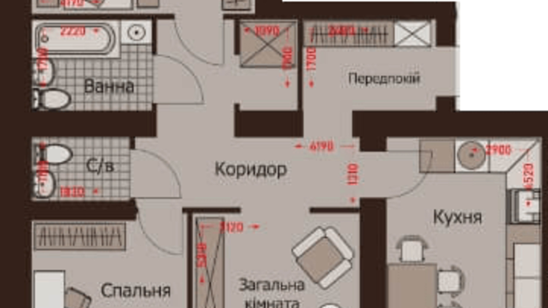 Планування 3-кімнатної квартири в ЖК Rafinad 84.24 м², фото 354296