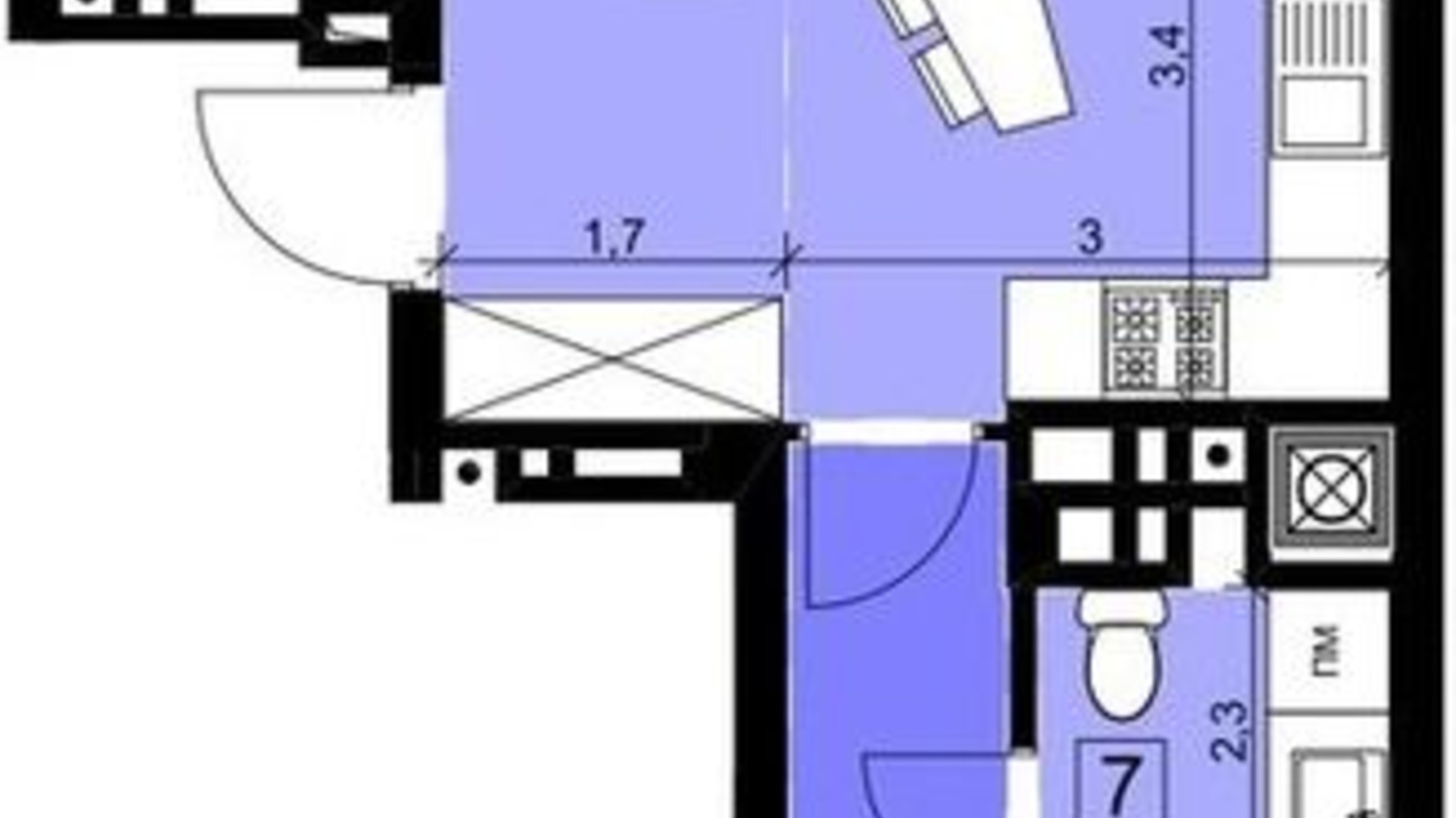 Планування 2-кімнатної квартири в ЖК Парус Riverside 67.76 м², фото 354397
