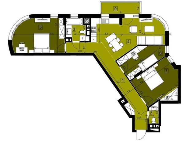 ЖК Парус Riverside: планировка 3-комнатной квартиры 93.37 м²