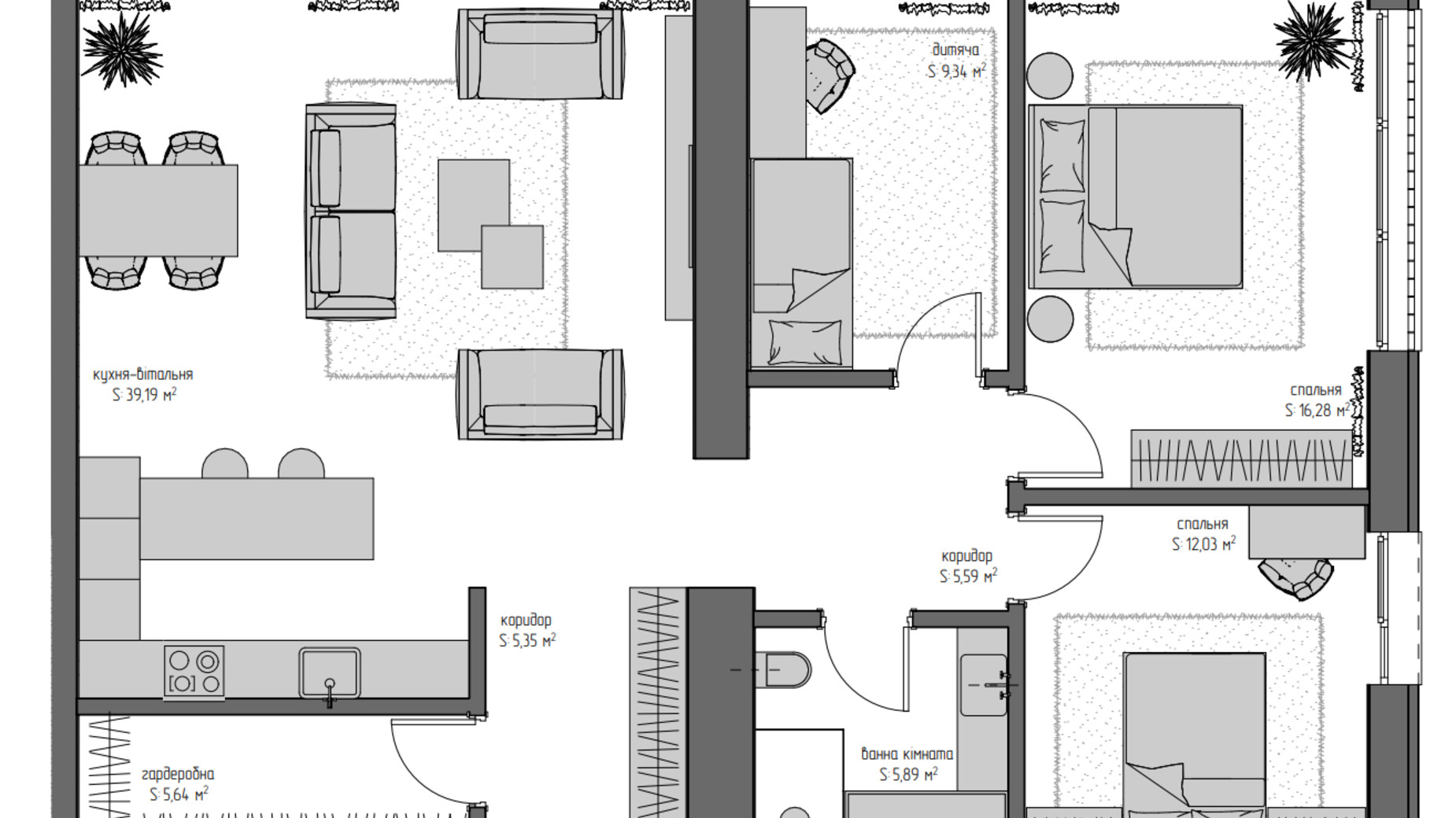 Планування 3-кімнатної квартири в ЖК Квадрат 98 м², фото 354549