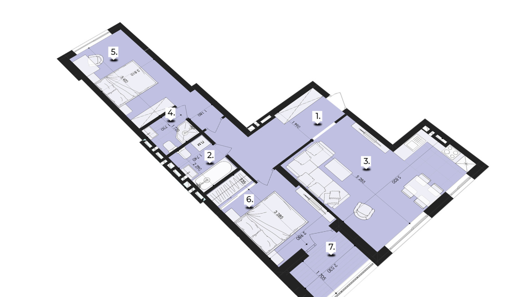 Планування 2-кімнатної квартири в ЖК Royal Park 74.28 м², фото 354609