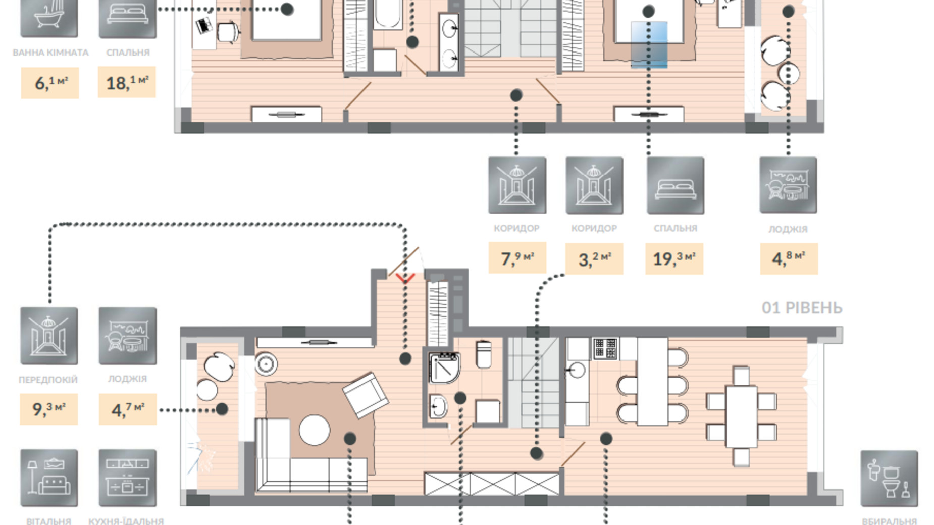 Планировка много­уровневой квартиры в ЖК Luxberry lakes & forest 121.2 м², фото 354900