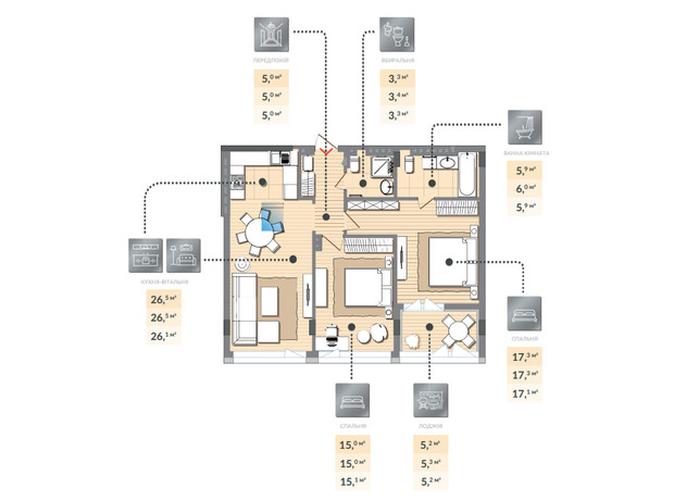 ЖК Luxberry lakes & forest: планування 2-кімнатної квартири 78.5 м²