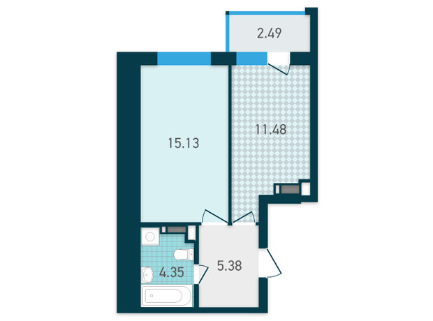 ЖК Genesis: планування 1-кімнатної квартири 38.83 м²