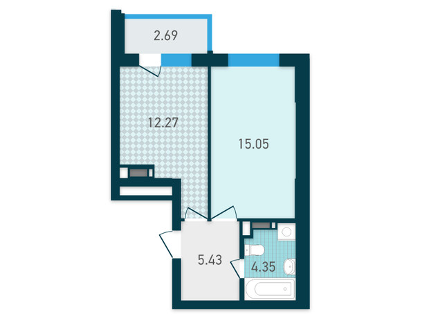 ЖК Genesis: планування 1-кімнатної квартири 39.79 м²