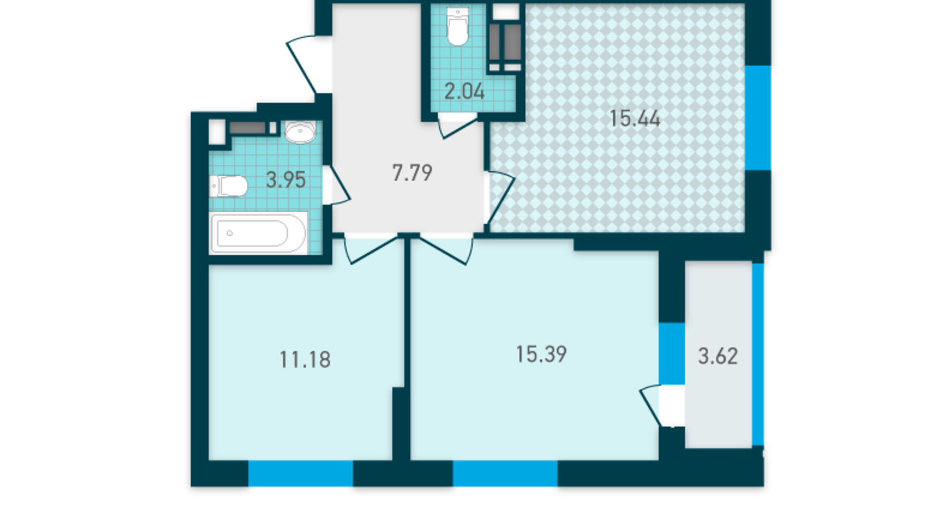 Планировка 2-комнатной квартиры в ЖК Genesis 56.14 м², фото 355170