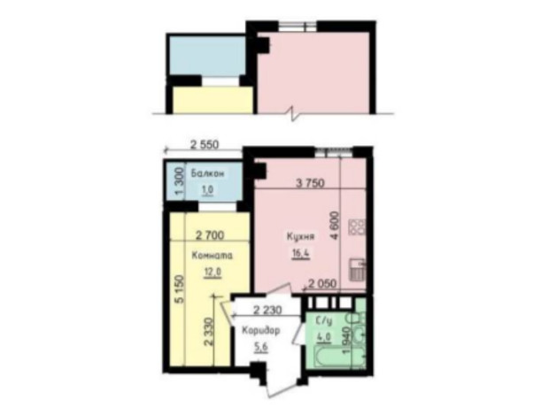 ЖК Криптон: планування 1-кімнатної квартири 38.1 м²
