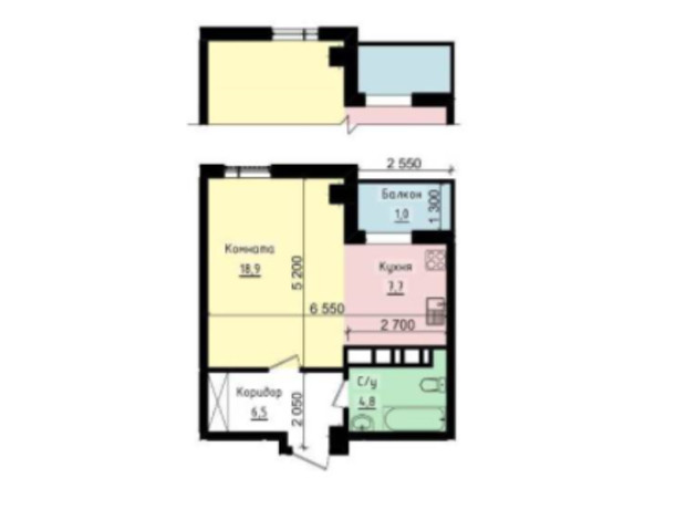 ЖК Криптон: планування 1-кімнатної квартири 37.85 м²