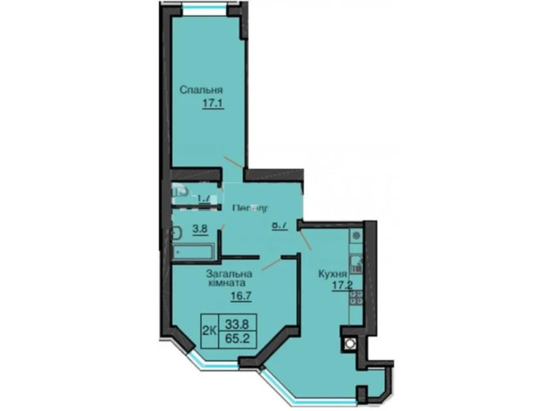 ЖК Sofia Nova: планировка 2-комнатной квартиры 62.1 м²