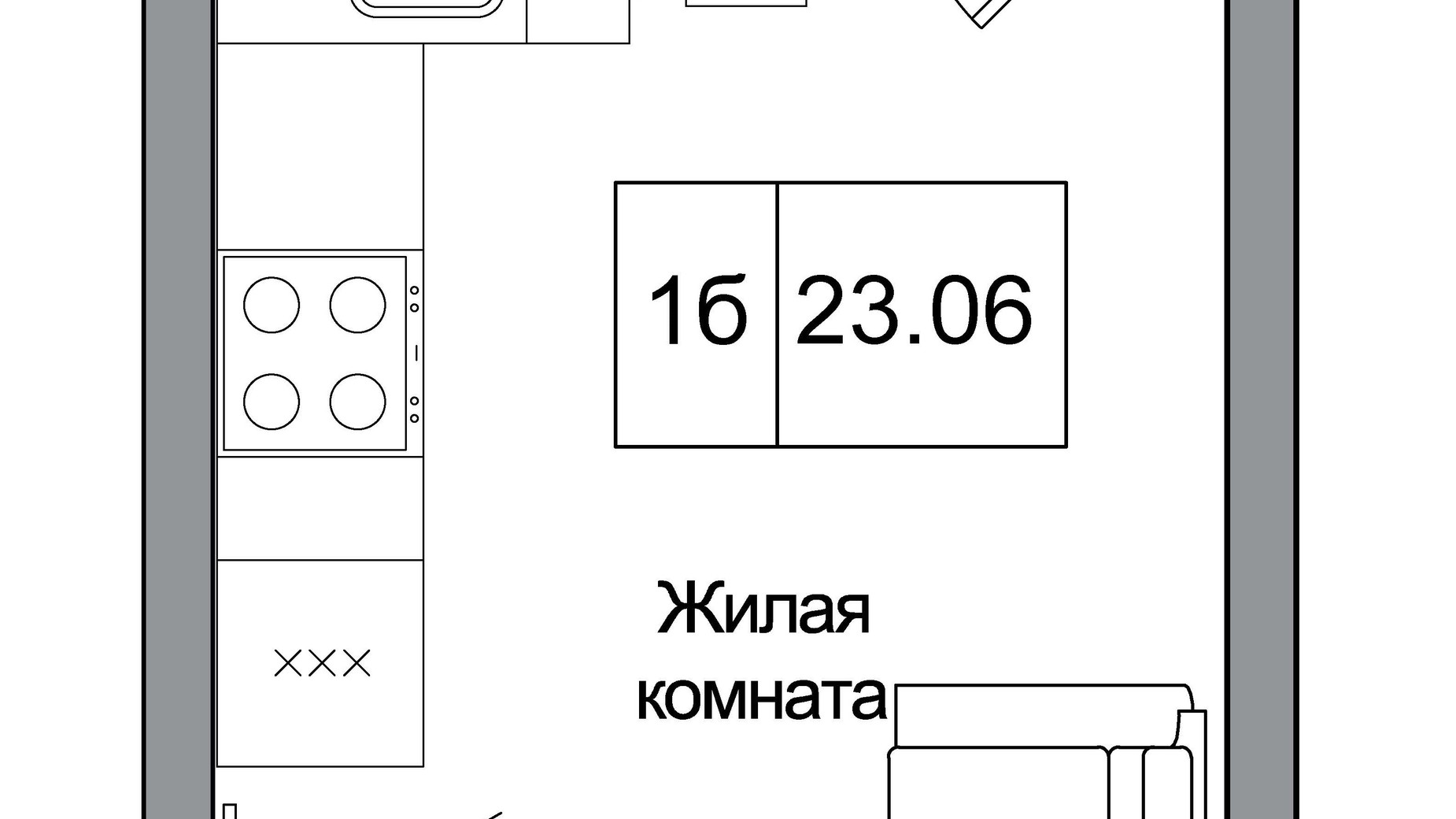 Планировка смарт квартиры в ЖК Artville 23.06 м², фото 355420