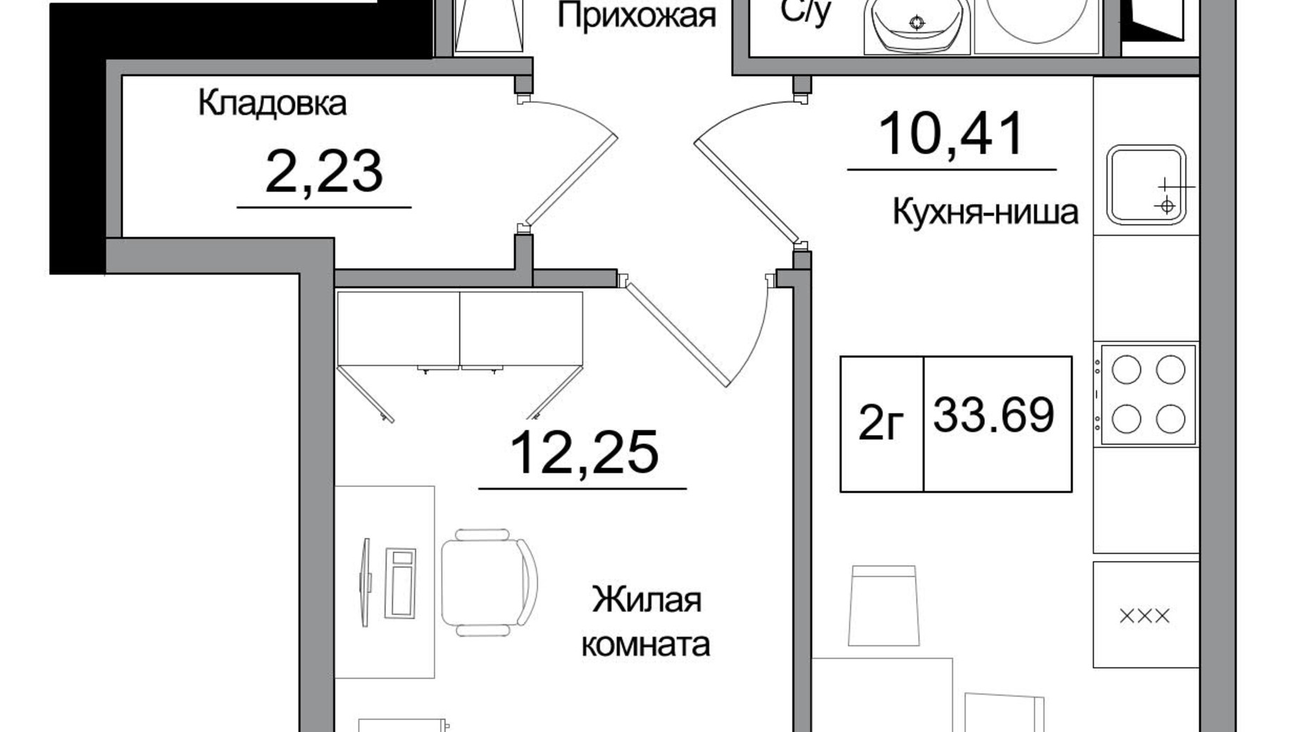 Планировка 2-комнатной квартиры в ЖК Artville 47.95 м², фото 355425