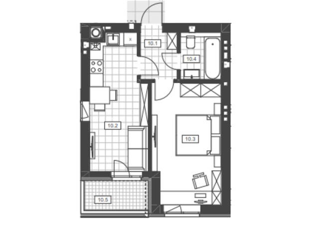 ЖК Святий Миколай: планування 1-кімнатної квартири 38.8 м²