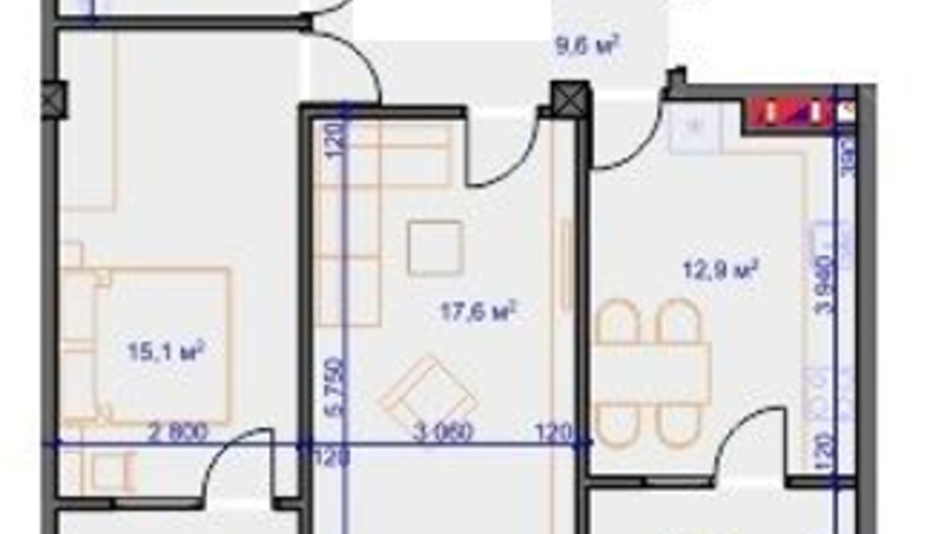 Планировка 2-комнатной квартиры в ЖК Европа 74.4 м², фото 355555