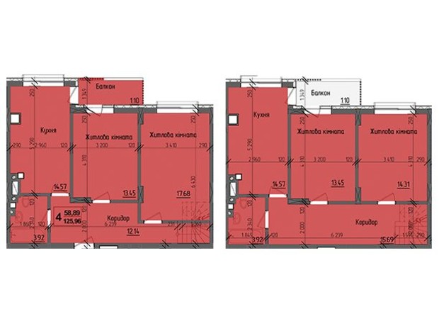 ЖК KromaxBud: планировка 4-комнатной квартиры 125.47 м²