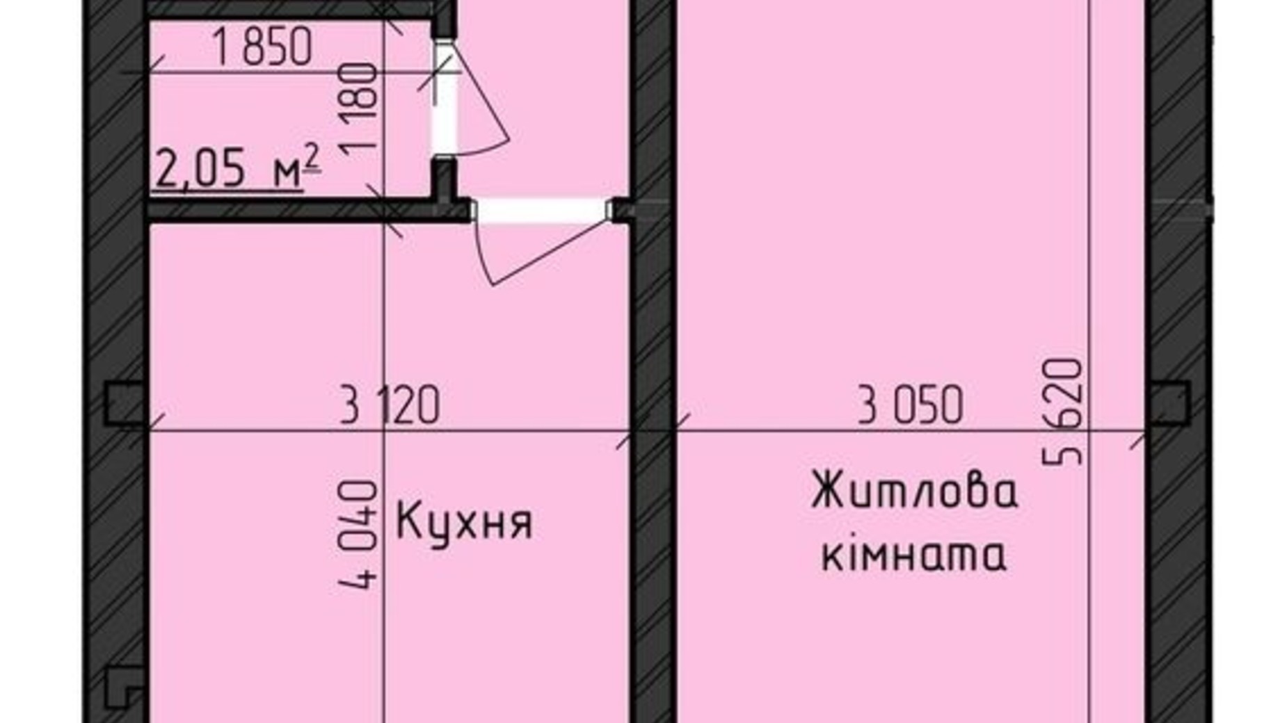 Планування 1-кімнатної квартири в ЖК Парковый Дом 56.6 м², фото 355980