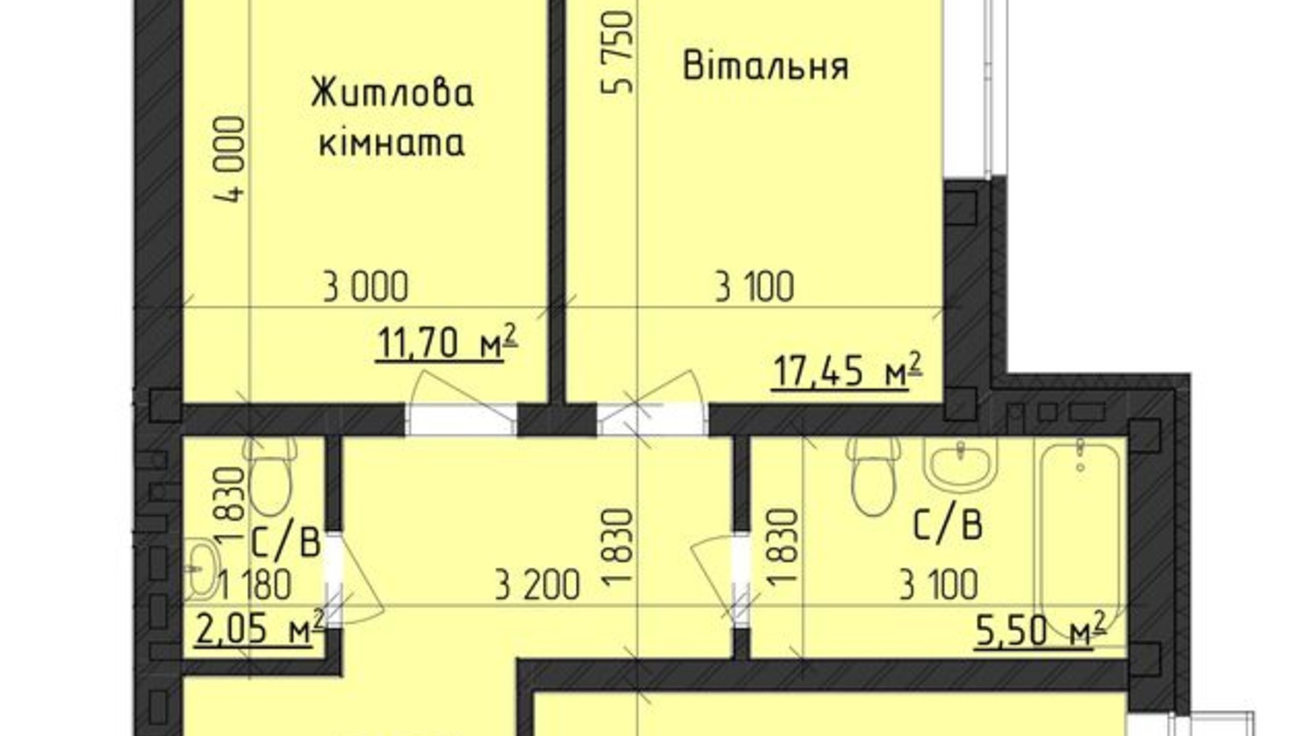 Планування 2-кімнатної квартири в ЖК Парковий Дім 69.75 м², фото 355984