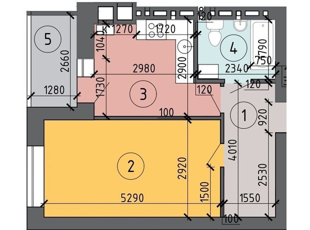 ЖК PetrovSky: планування 1-кімнатної квартири 36.8 м²