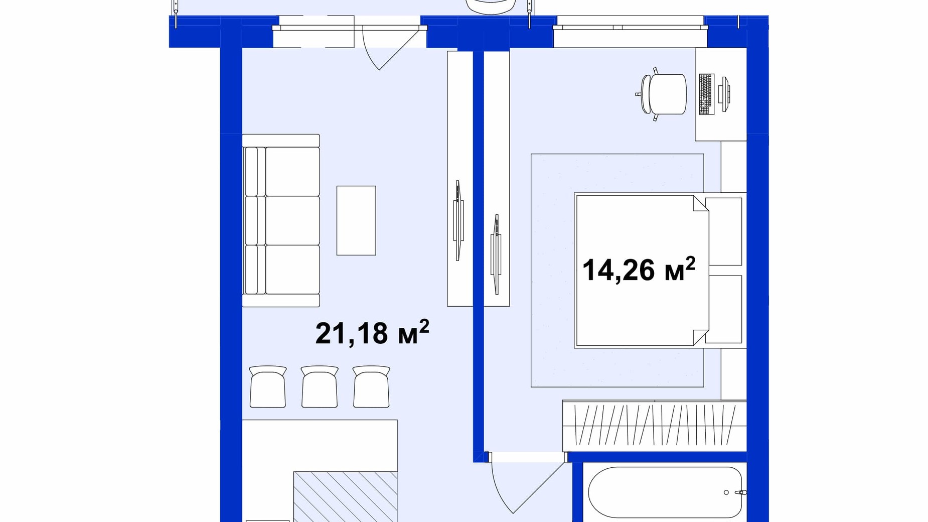 Планування 1-кімнатної квартири в ЖК Utlandia 2 42.69 м², фото 356321