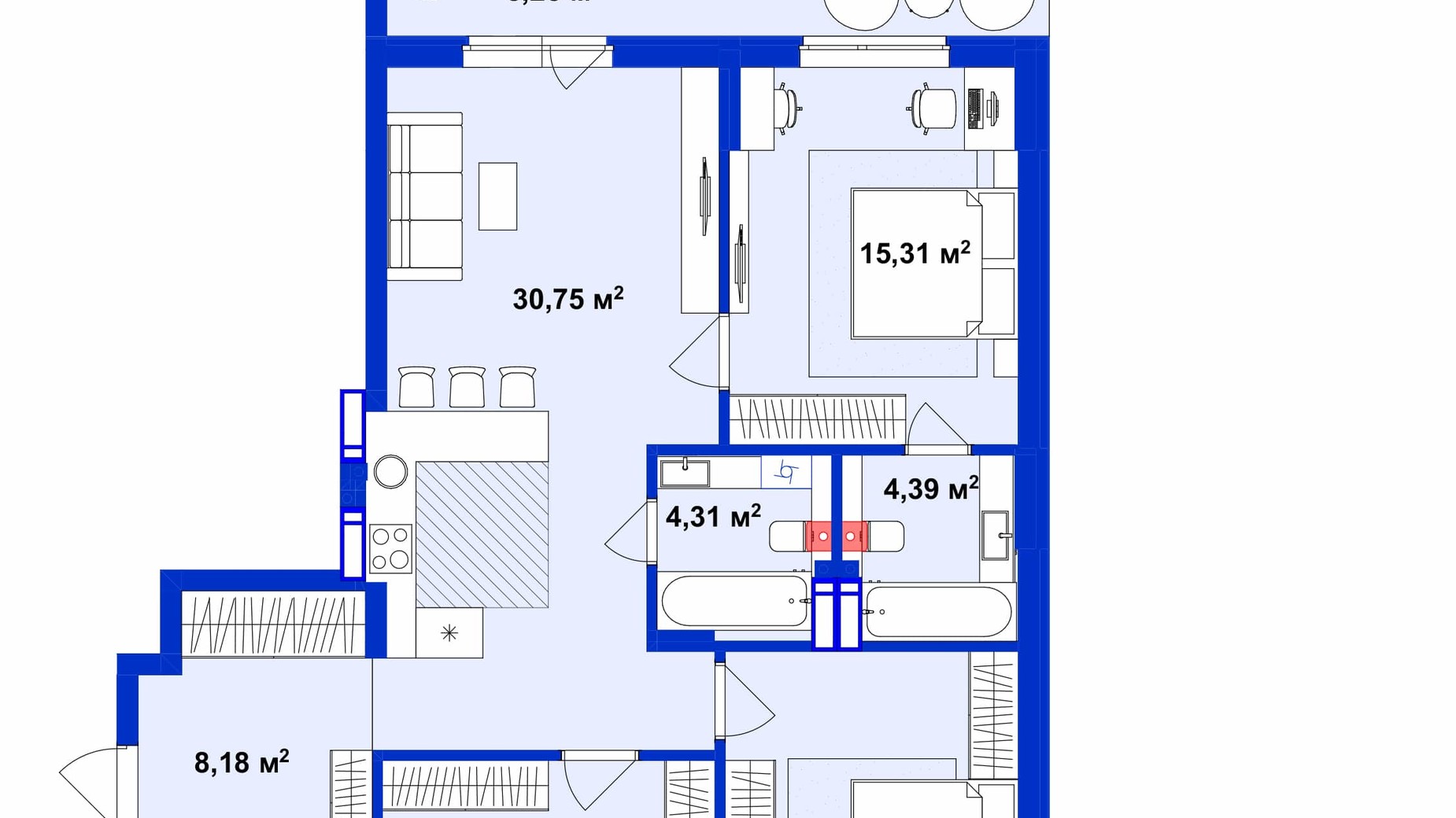 Планування 3-кімнатної квартири в ЖК Utlandia 2 107.08 м², фото 356326