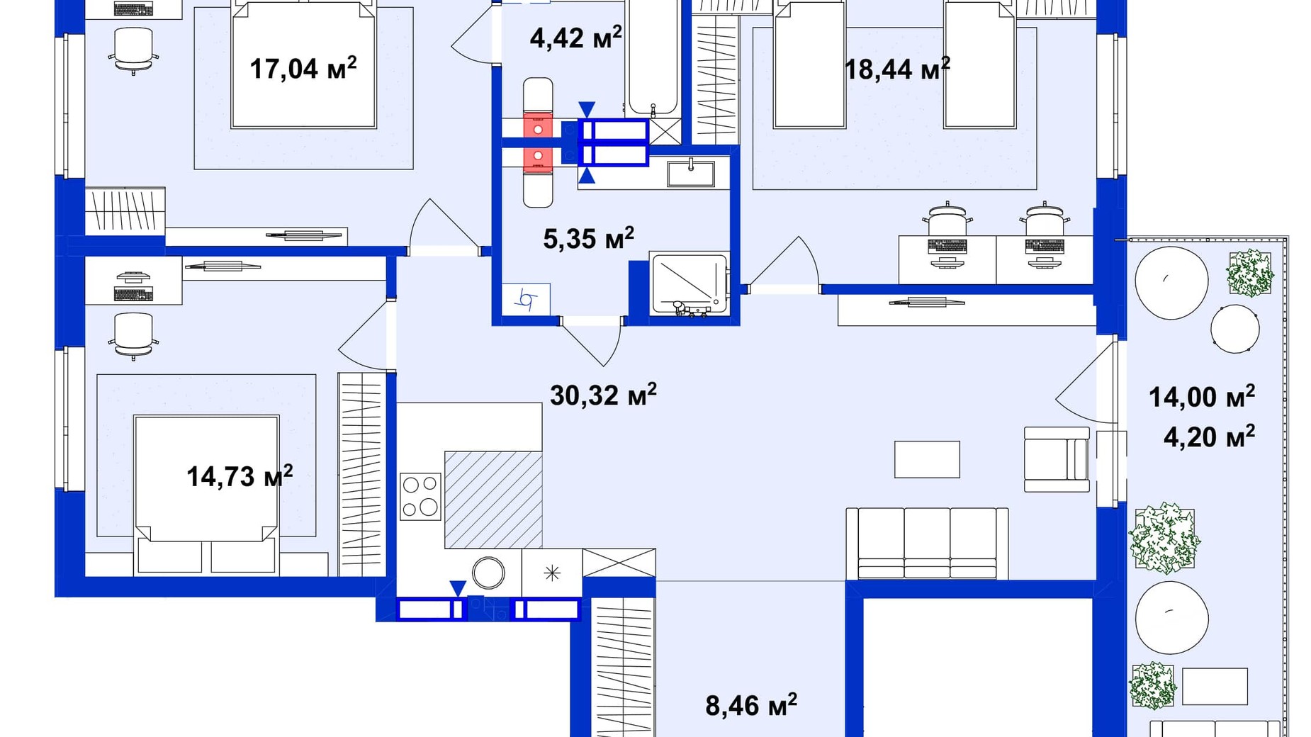 Планировка 3-комнатной квартиры в ЖК Utlandia 2 102.96 м², фото 356327