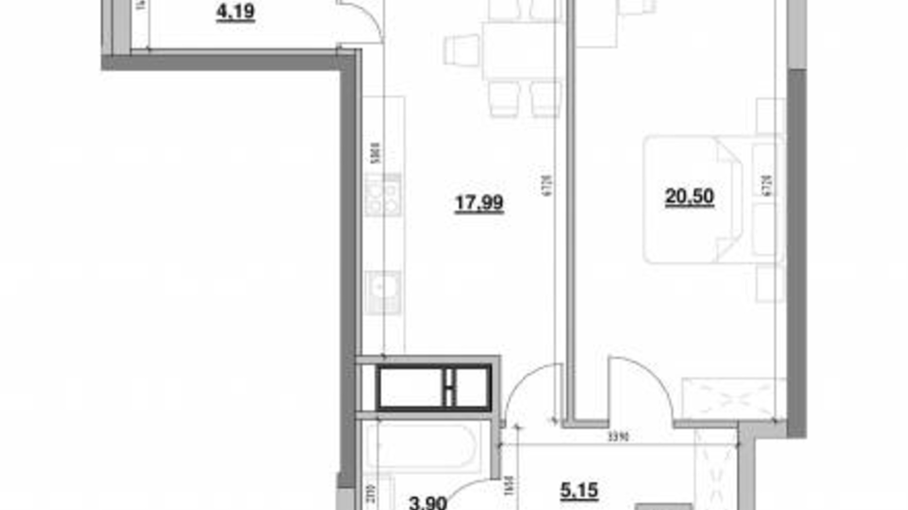 Планування 1-кімнатної квартири в ЖК Nordica Residence 51.73 м², фото 356329