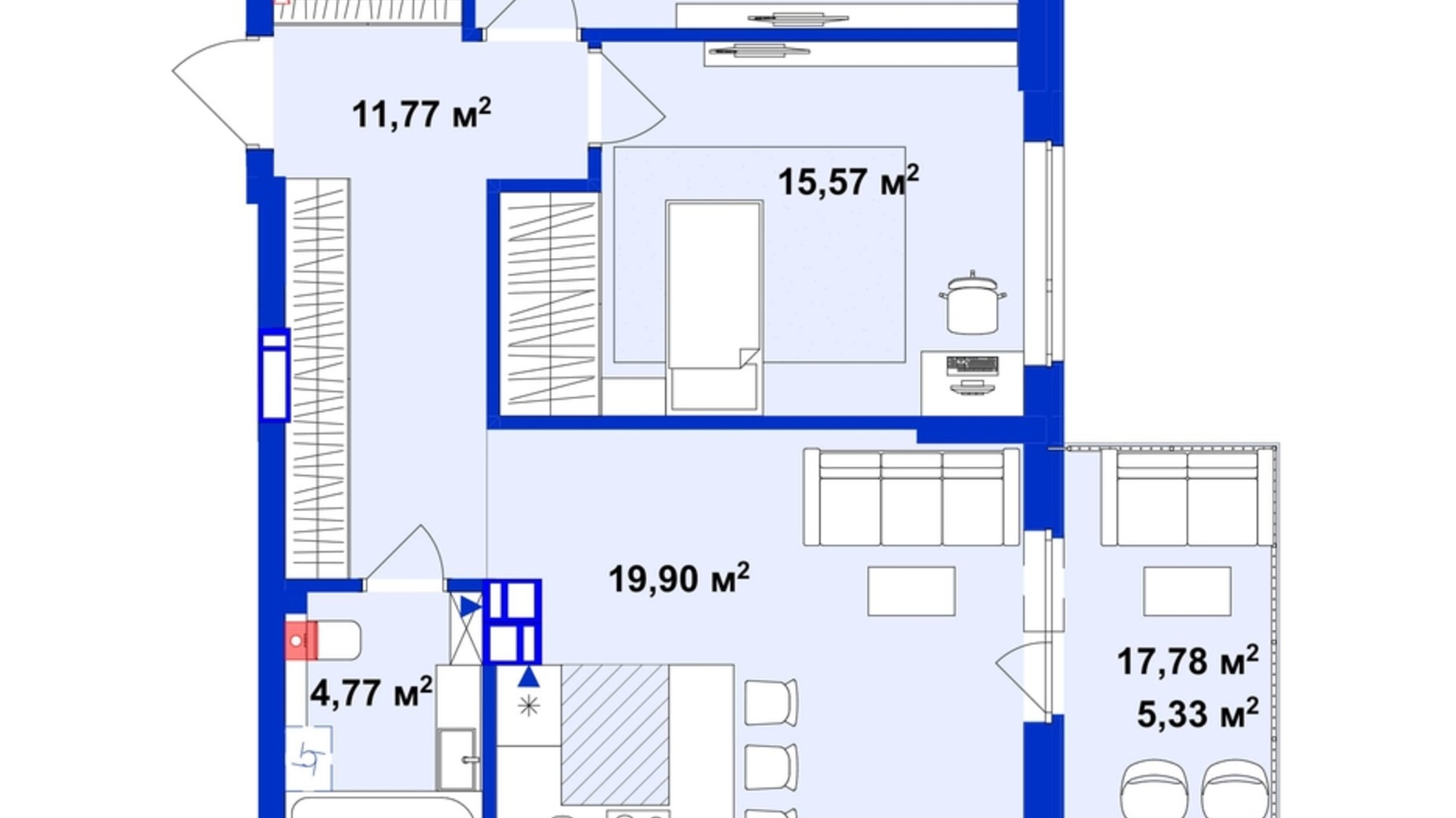 Планування 2-кімнатної квартири в ЖК Utlandia 2 76.91 м², фото 356337