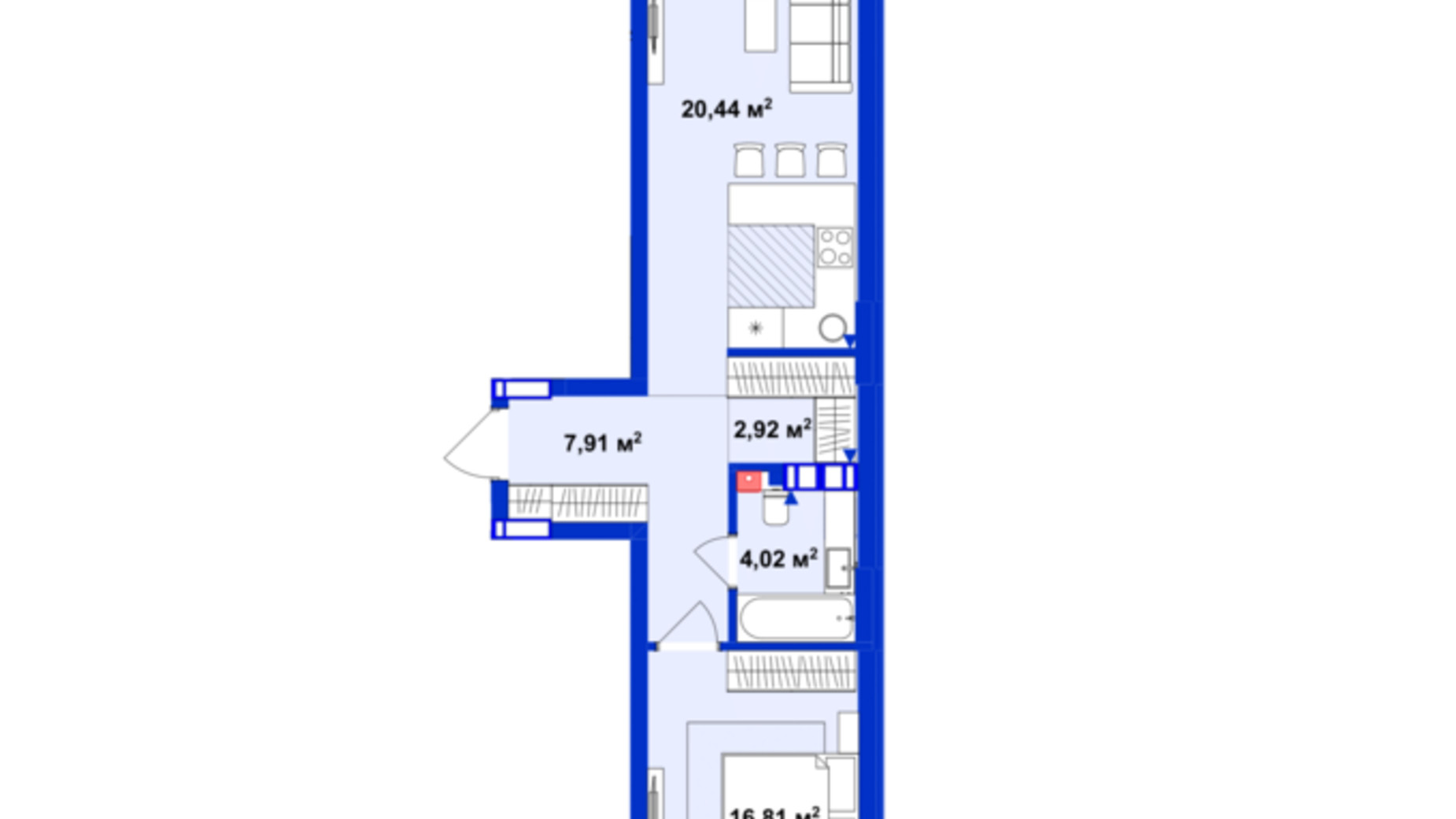Планировка 1-комнатной квартиры в ЖК Utlandia 2 55.3 м², фото 356338