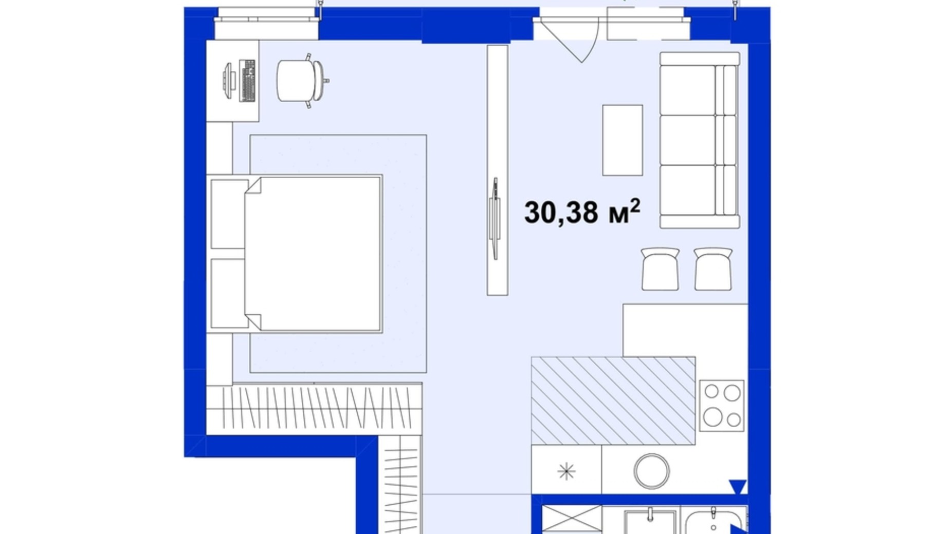 Планування 1-кімнатної квартири в ЖК Utlandia 2 41.59 м², фото 356340