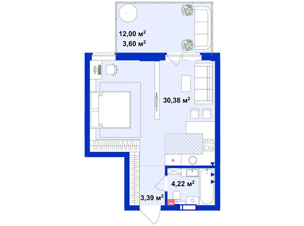 ЖК Ютландія 2: планування 1-кімнатної квартири 41.59 м²