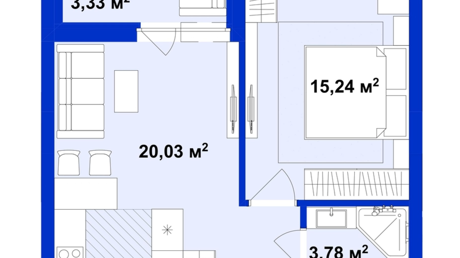 Планування 1-кімнатної квартири в ЖК Utlandia 2 42.38 м², фото 356342