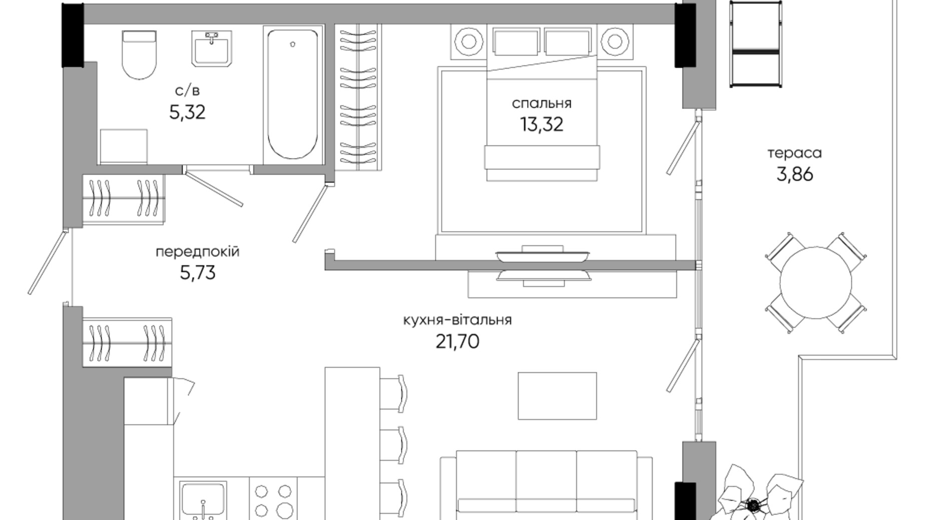 Планування 1-кімнатної квартири в ЖК Park Lake City Aqua 49.38 м², фото 356346