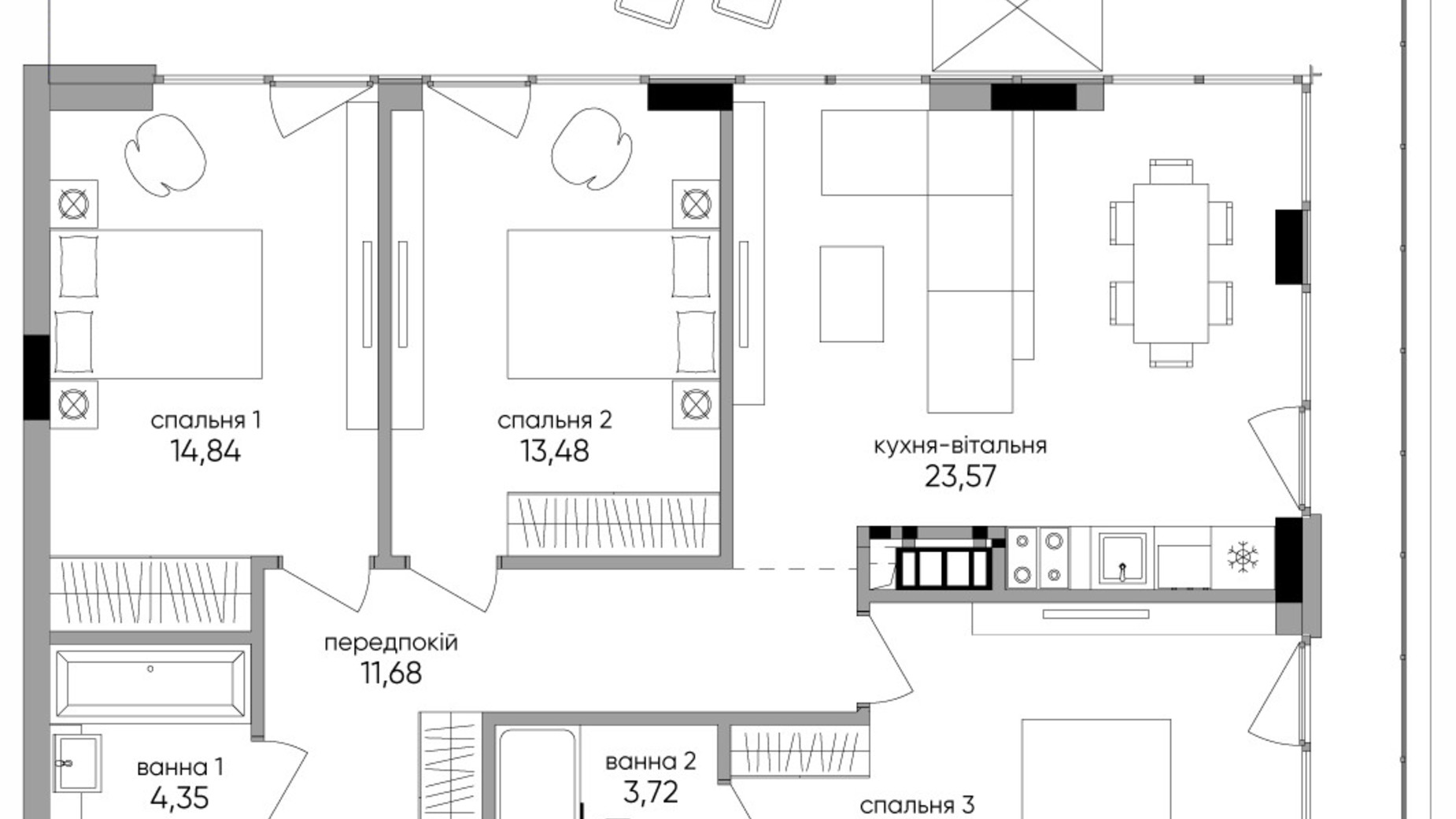 Планировка 3-комнатной квартиры в ЖК Park Lake City Aqua 95.11 м², фото 356366