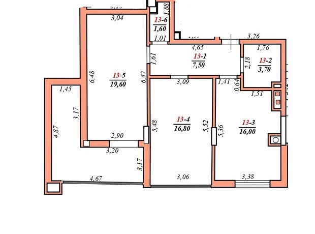 ЖК Centr: планування 2-кімнатної квартири 78 м²