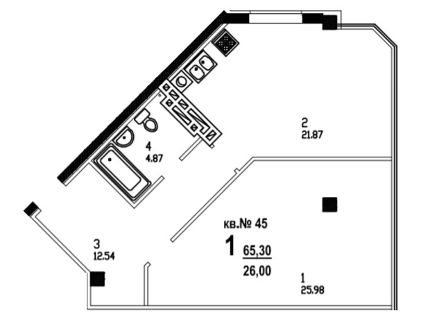 ЖК пер. Садовый: планировка 1-комнатной квартиры 63 м²