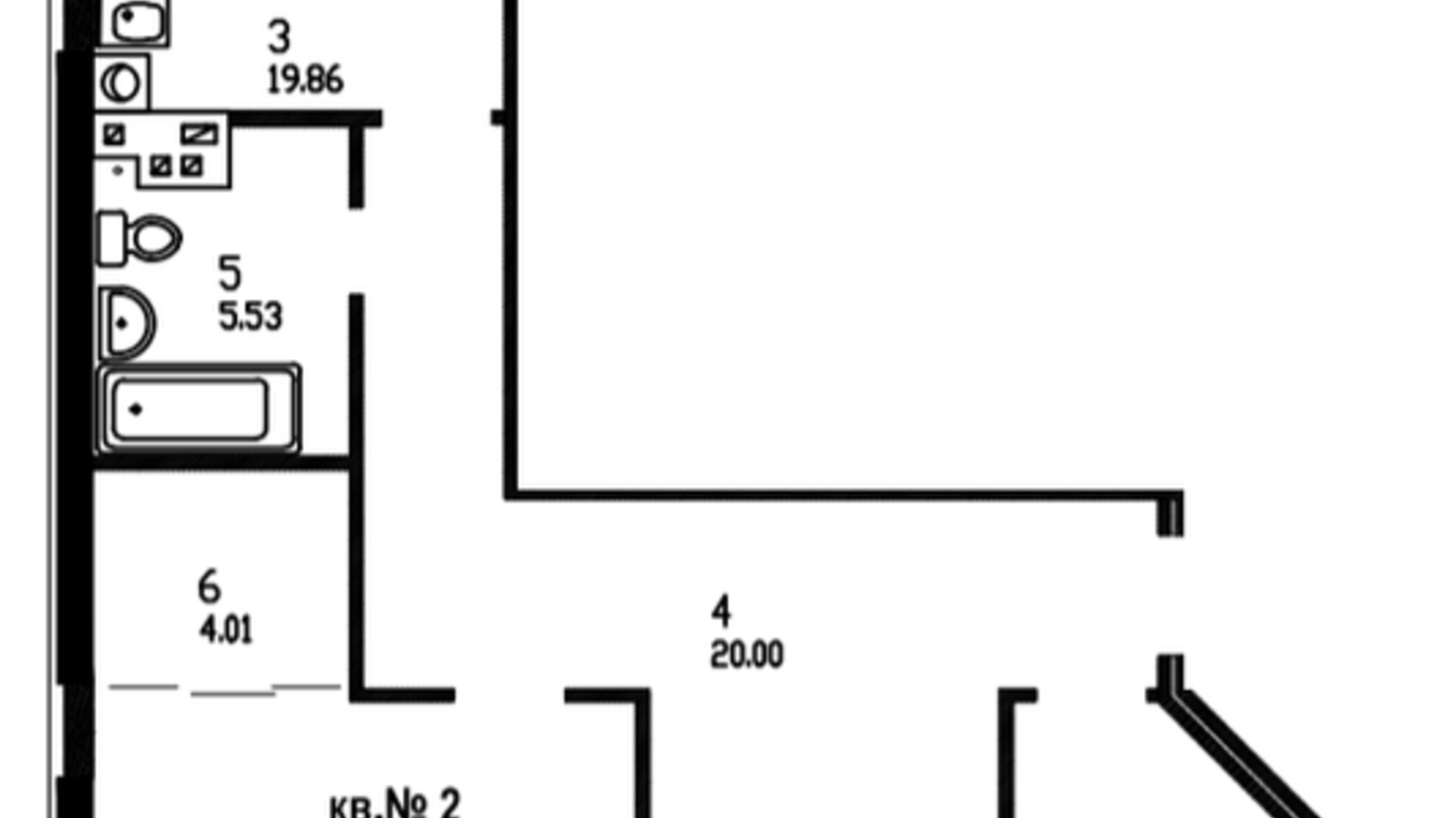 Планировка 2-комнатной квартиры в ЖК пер. Садовый 89.8 м², фото 356565