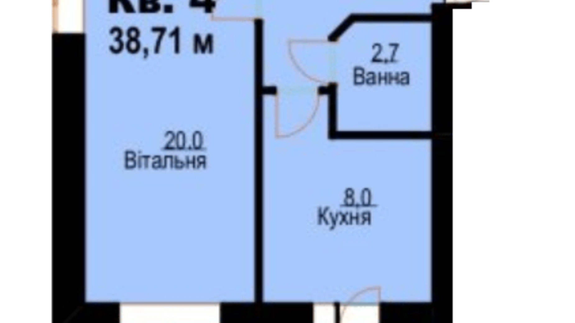 Планування 1-кімнатної квартири в ЖК вул. Молодіжна, 26 38.71 м², фото 357010