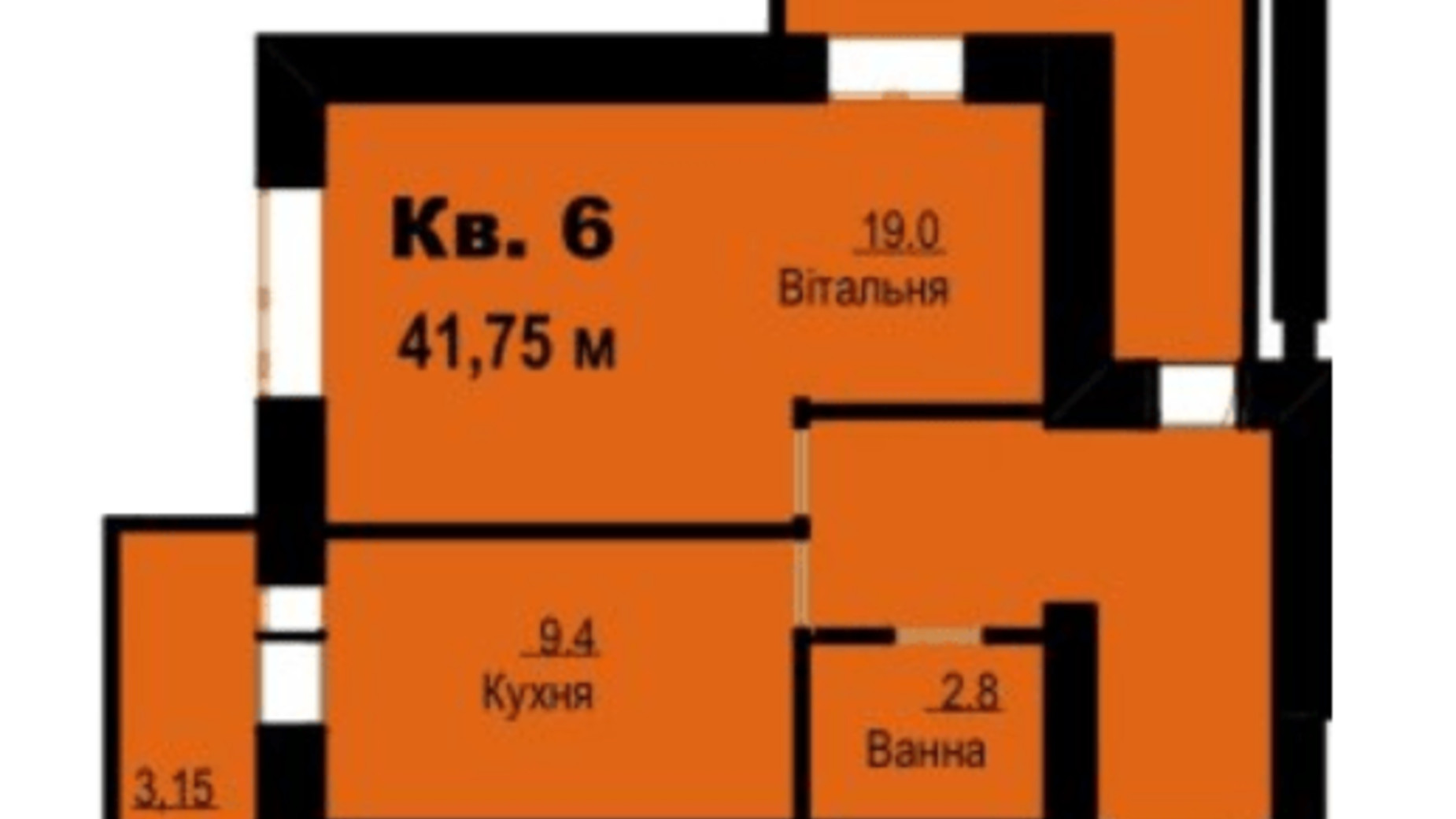 Планування 1-кімнатної квартири в ЖК вул. Молодіжна, 26 41.75 м², фото 357012
