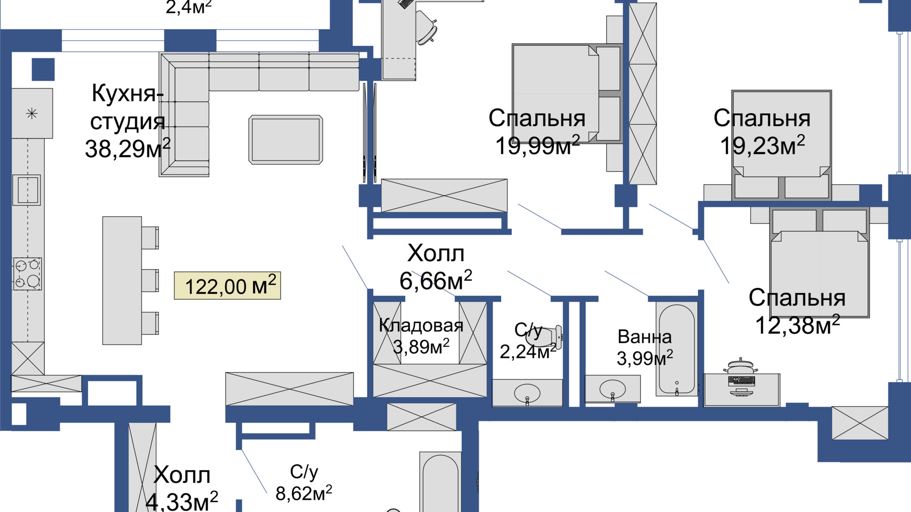 Планування 4-кімнатної квартири в ЖК Колумб 122 м², фото 357127