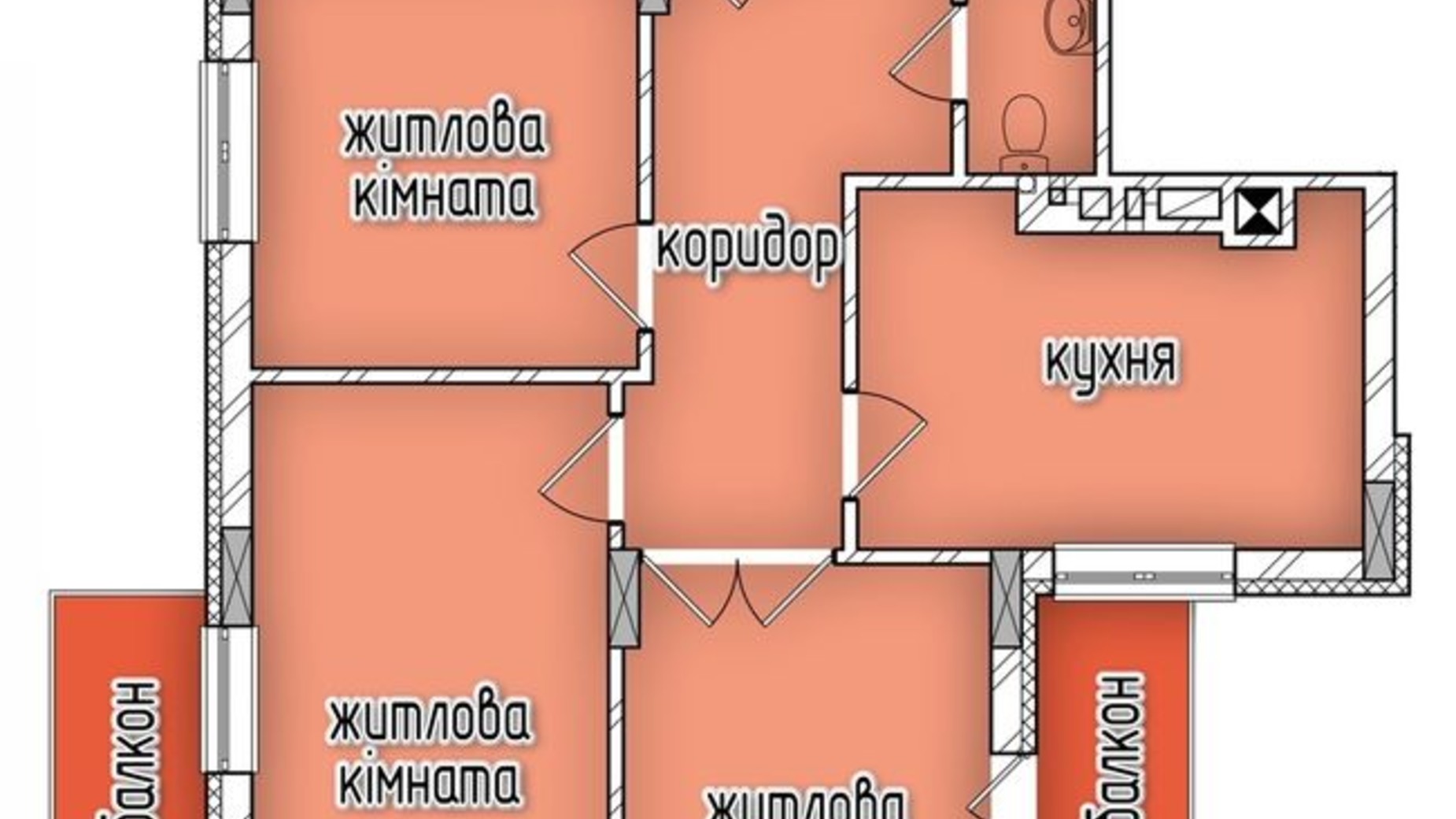 Планування 3-кімнатної квартири в ЖК вул. Козачука, 27а 69 м², фото 357152
