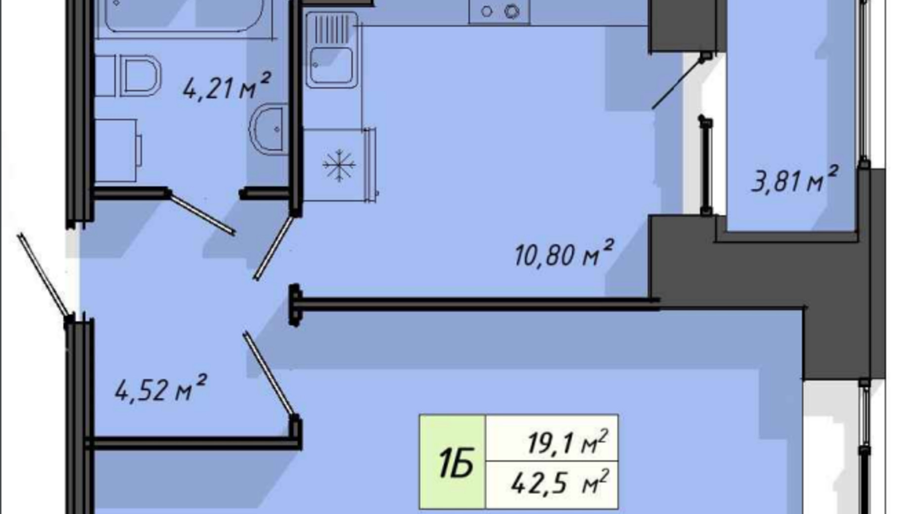 Планування 1-кімнатної квартири в ЖК Львівський 42.5 м², фото 357166