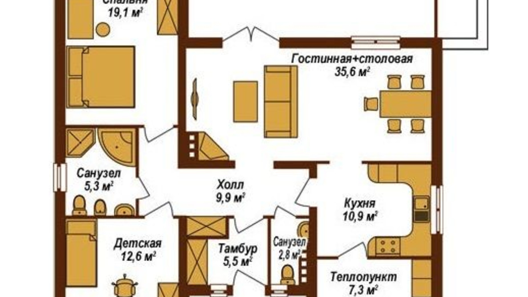 Планировка коттеджа в КГ Европа 130 м², фото 357373